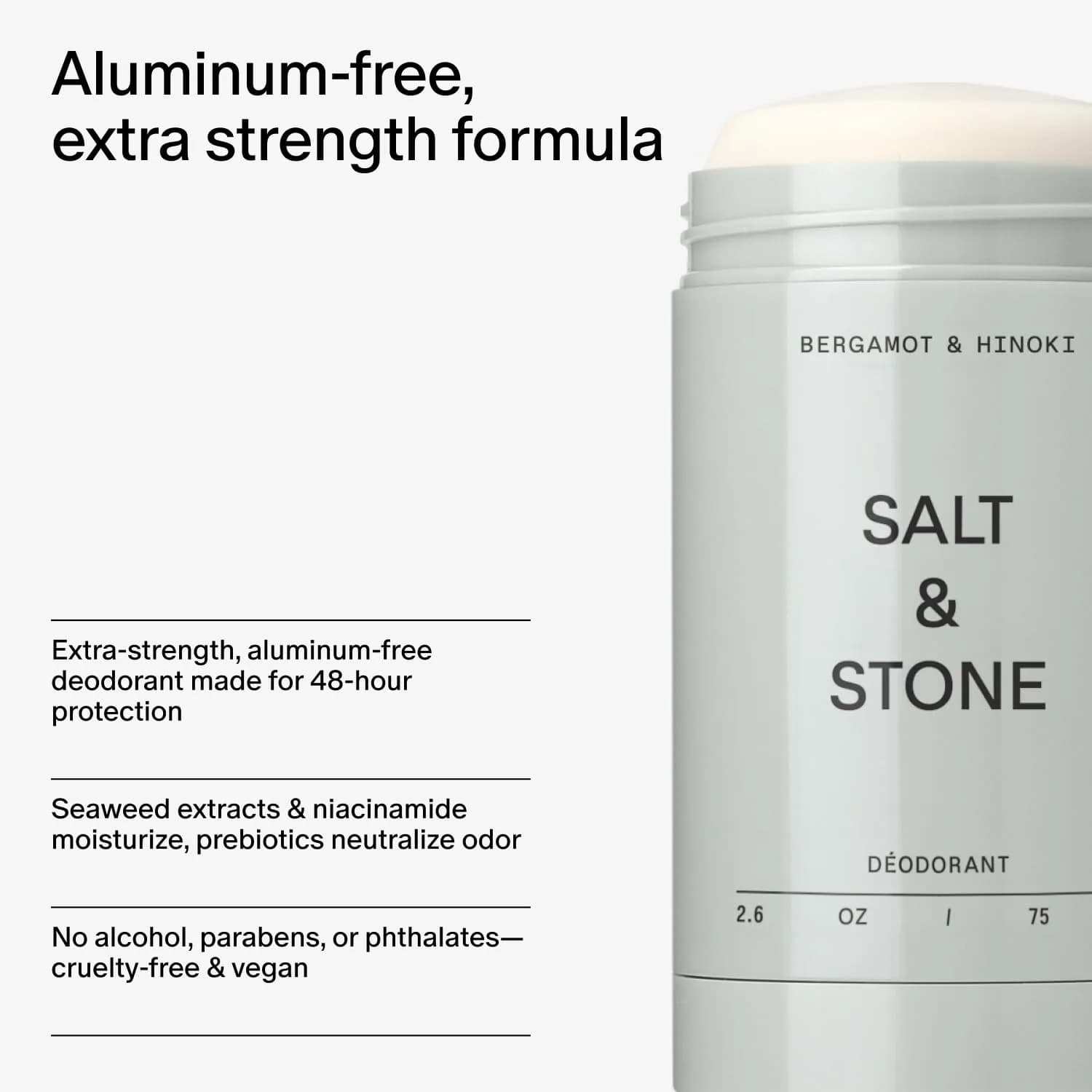 Salt & Stone Bergamot & Hinoki Deodorant Stick (2.6oz) - Natural Extra Strength 48-Hour Odor Protection - view 5