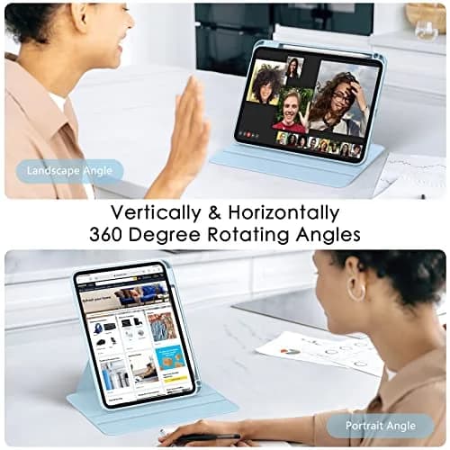 Soke 360 Rotating Case for iPad 10th Gen 10.9" & A16 11" 2022/2025 | Sky Blue, Built-in Pencil Holder & Auto Wake/Sleep thumbnail 3