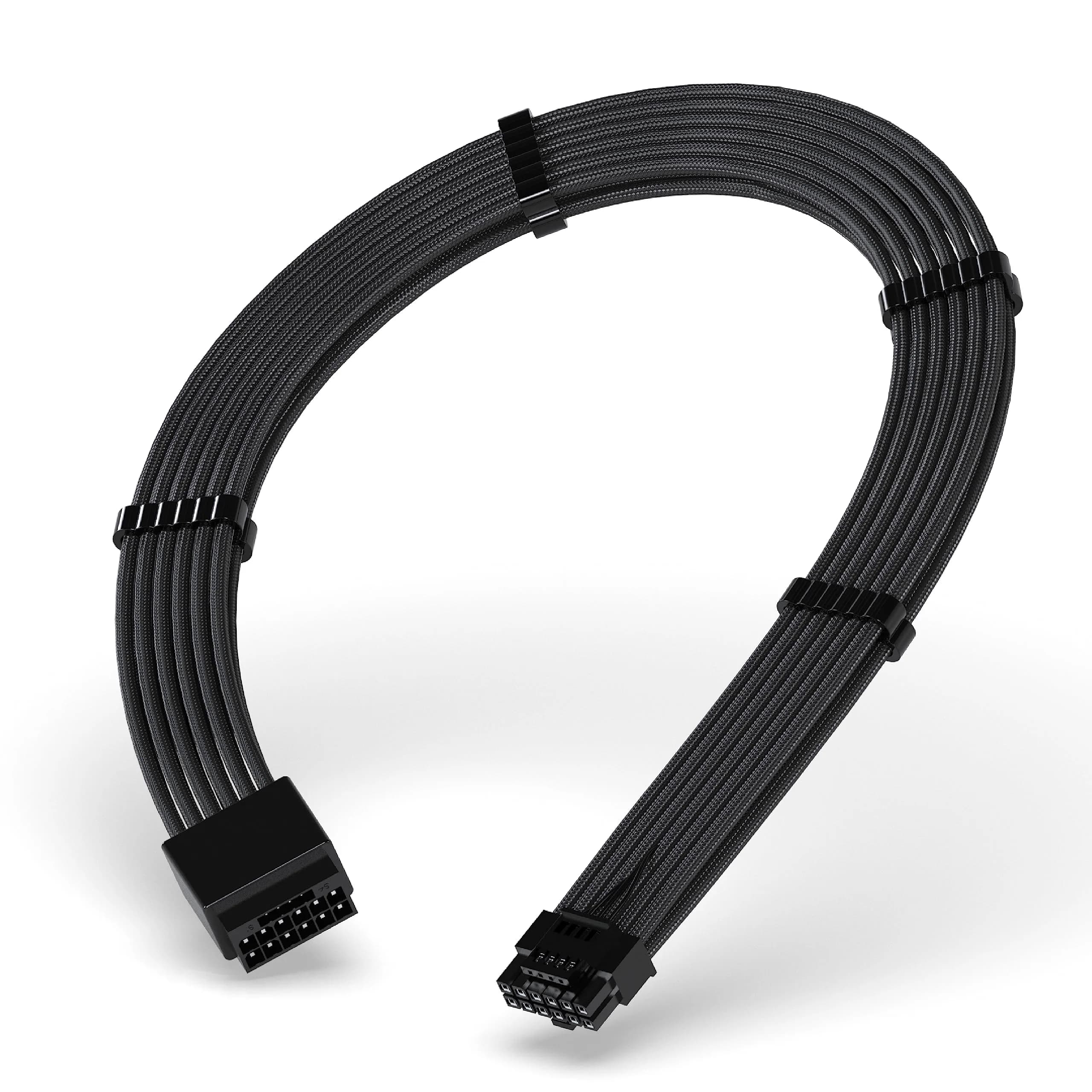 EZDIY-FAB 16pin (12+4) 12VHPWR PCIe 5.0 GPU Power Sleeved Cable Extension | Compatible with RTX 4080, 4090, 5070, 5080 — Black
