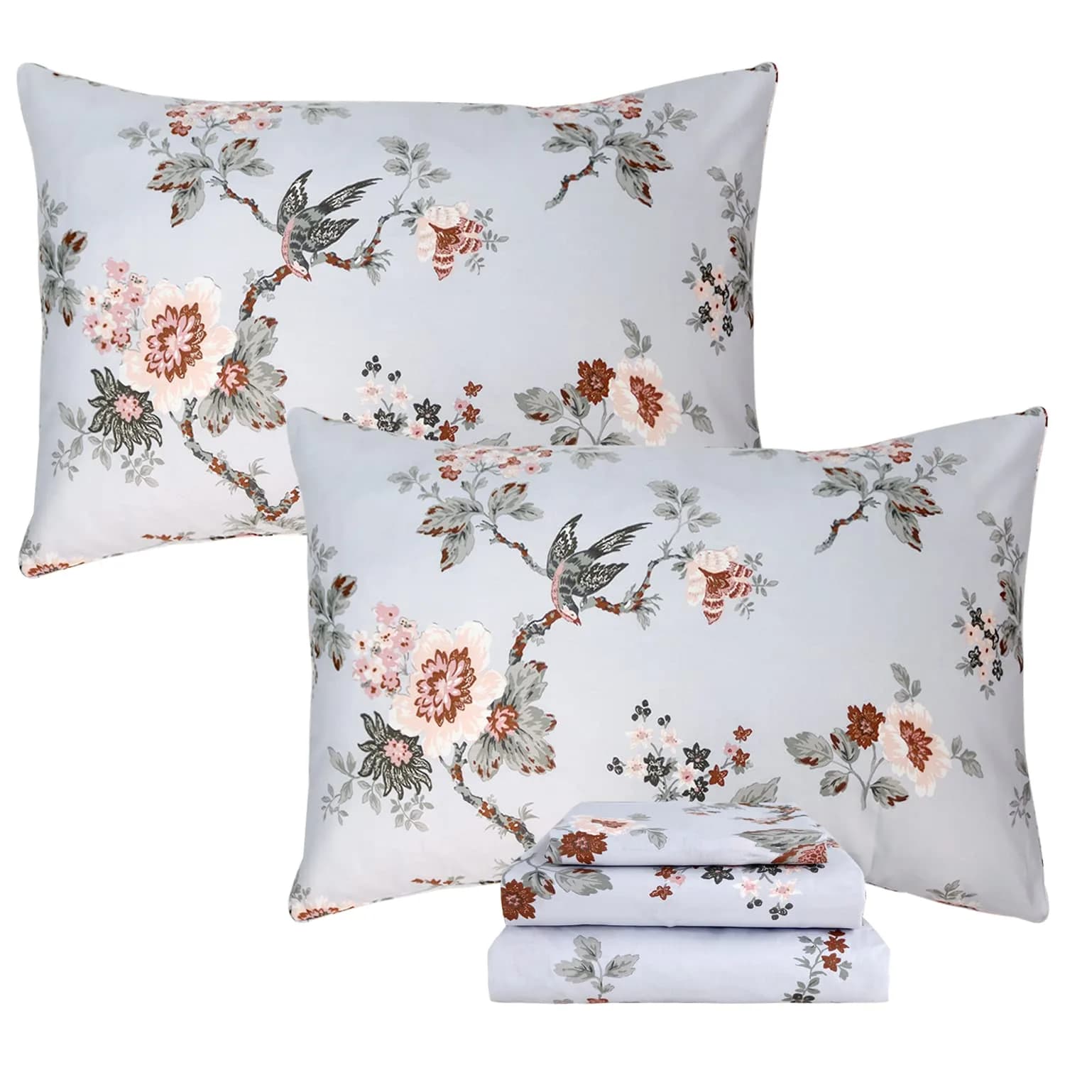 FADFAY Sheets Set Twin XL Elegant Floral Bedding 100% Cotton | Vintage Farmhouse Style