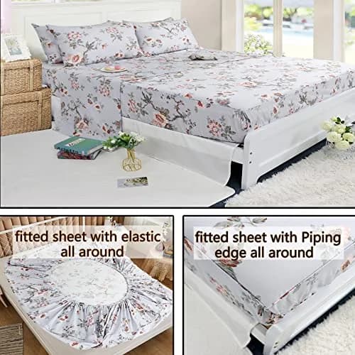 FADFAY Sheets Set Twin XL Elegant Floral Bedding 100% Cotton | Vintage Farmhouse Style thumbnail 4