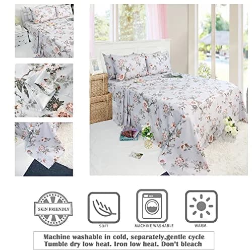 FADFAY Sheets Set Twin XL Elegant Floral Bedding 100% Cotton | Vintage Farmhouse Style thumbnail 3