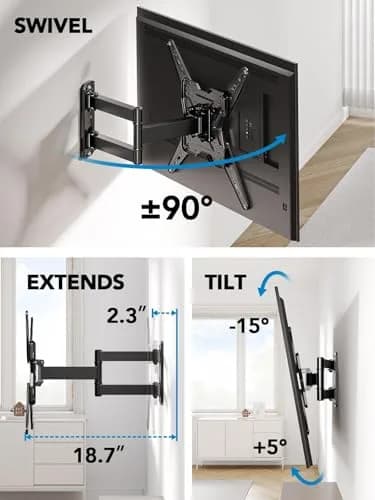 Pipishell Full Motion TV Mount for 26–60 inch TVs up to 77 lbs | Slim, Tilt & Swivel Wall Bracket thumbnail 4