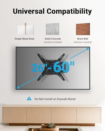 Pipishell Full Motion TV Mount for 26–60 inch TVs up to 77 lbs | Slim, Tilt & Swivel Wall Bracket thumbnail 2
