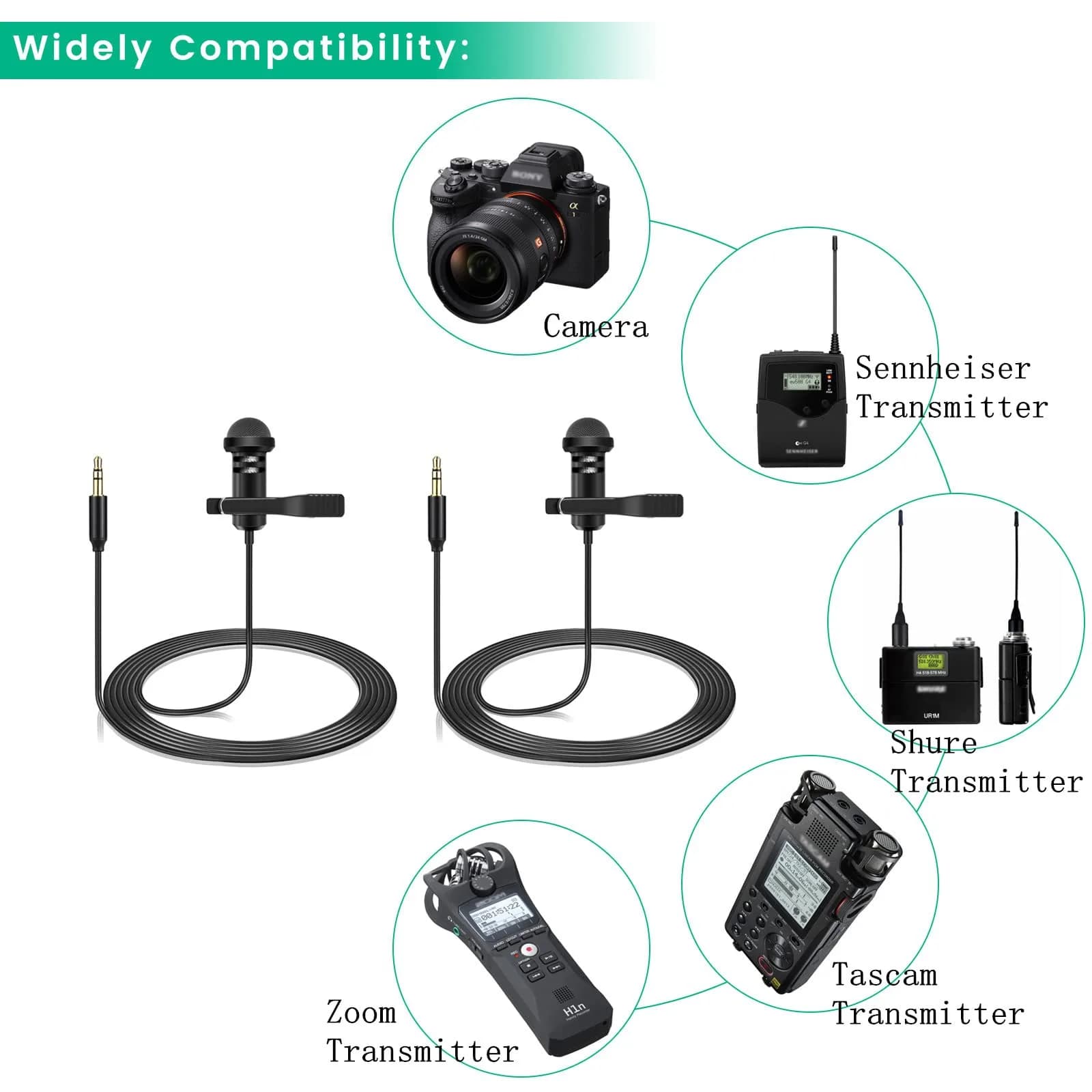 weishan 2-Pack Omnidirectional Lavalier Microphone | 1.5m (5 ft) Cable, 3.5mm TRS Plug - view 5