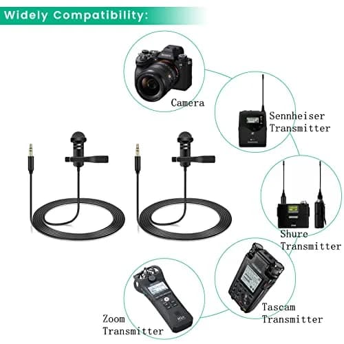 weishan 2-Pack Omnidirectional Lavalier Microphone | 1.5m (5 ft) Cable, 3.5mm TRS Plug thumbnail 5