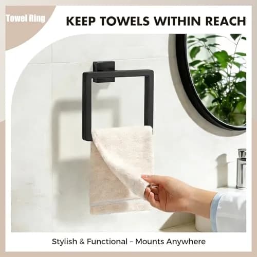 PAHSFS 5-Pieces Bathroom Accessories Set, 16 Inch Matte Black Wall Mounted Towel Bar thumbnail 4