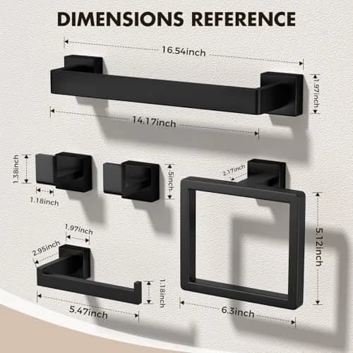 PAHSFS 5-Pieces Bathroom Accessories Set, 16 Inch Matte Black Wall Mounted Towel Bar thumbnail 8