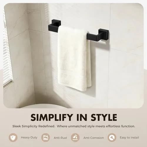 PAHSFS 5-Pieces Bathroom Accessories Set, 16 Inch Matte Black Wall Mounted Towel Bar thumbnail 2