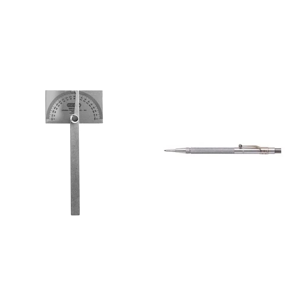 General Tools #17 Stainless Steel Angle Protractor Square Head with 6" Arm & Tungsten Carbide Scribe | 20cm (8")