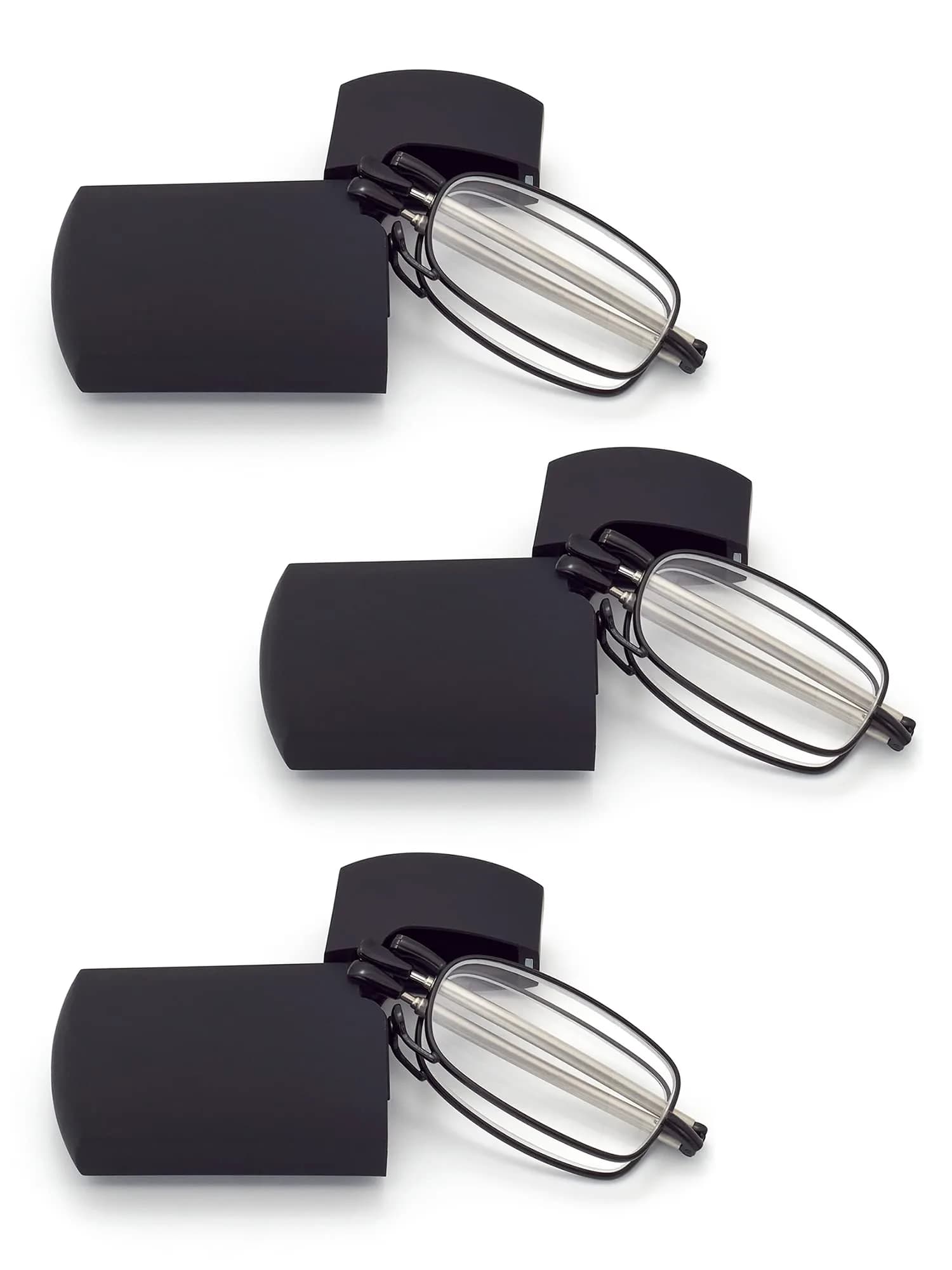 HIGHLIKE Folding Reading Glasses 3-Pack with Hard Cases, Compact Spring Hinge Readers 2.25 Diopters | Lightweight & Portable — C2, 3 Black