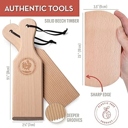 Country Trading Co. Gnocchi Board and Butter Paddles Kit | Wooden Pasta Tools Set for Italian Cooking thumbnail 2