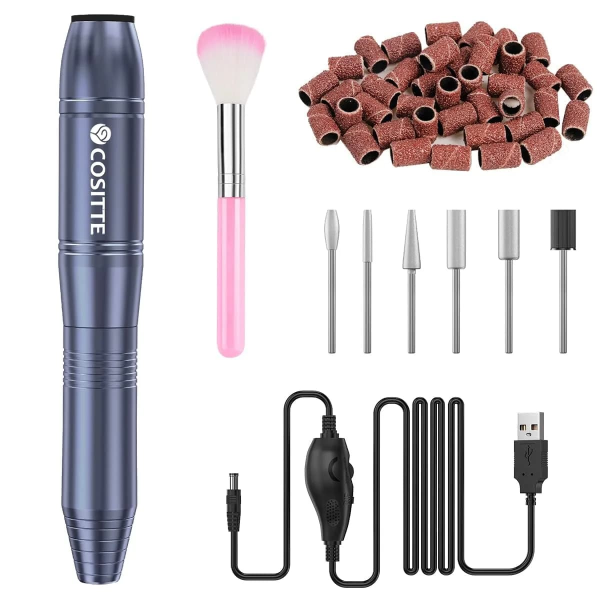 COSITTE Gray USB Electric Nail Drill Machine for Acrylic Nails, Portable Efile Nail File Polishing Tool (Gray) - main product image