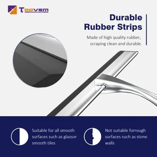TOOVEM Shower Squeegee 14 Inch Silver | Glass & Bathroom Cleaning Tool thumbnail 5