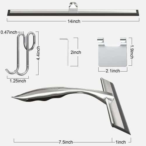 TOOVEM Shower Squeegee 14 Inch Silver | Glass & Bathroom Cleaning Tool thumbnail 3