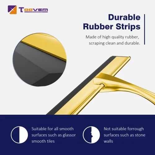 TOOVEM 12 Inch Shower Squeegee for Glass Doors, Window, Bathroom (Gold) | Water & Soap Residue Removal thumbnail 3