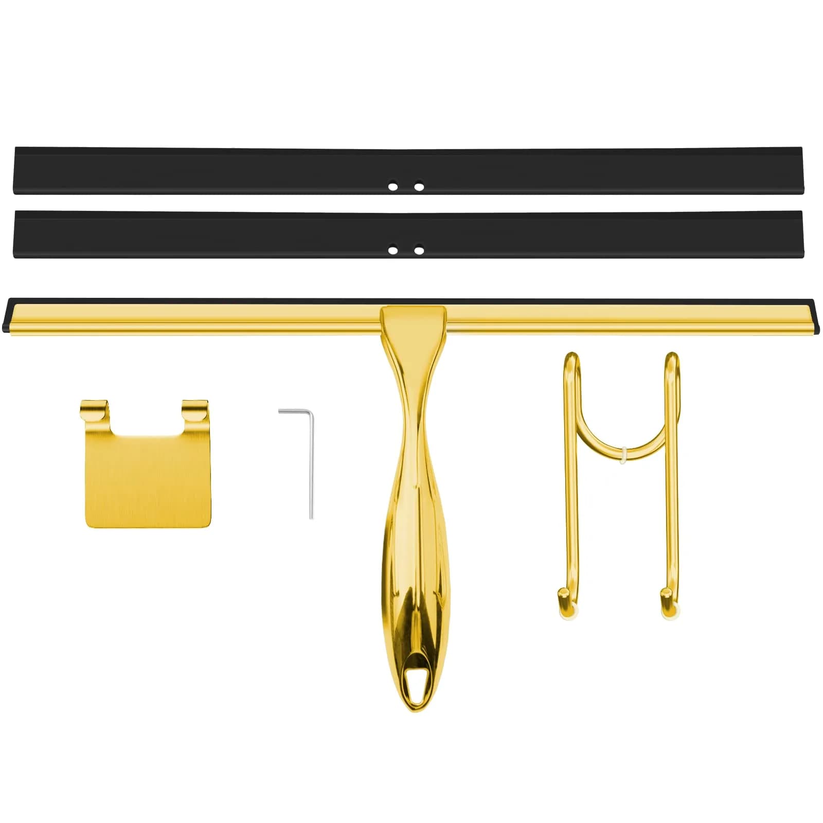TOOVEM 14 Inch Shower Squeegee for Glass Doors, Window, Bathroom (Gold) | Stainless Steel & Silicone
