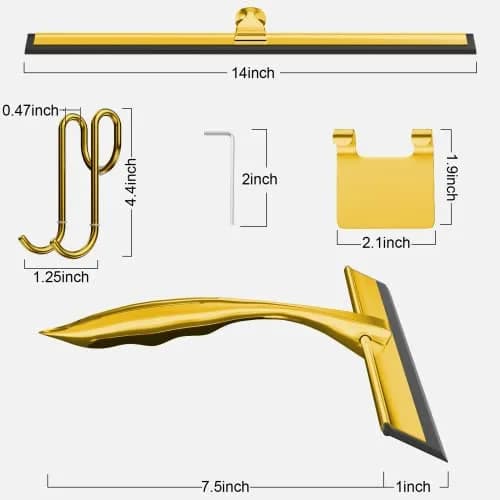 TOOVEM 14 Inch Shower Squeegee for Glass Doors, Window, Bathroom (Gold) | Stainless Steel & Silicone thumbnail 5
