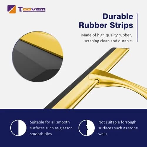 TOOVEM 14 Inch Shower Squeegee for Glass Doors, Window, Bathroom (Gold) | Stainless Steel & Silicone thumbnail 3