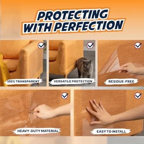 Panther Armor Clear Furniture Protector Sheets with Twist Pins | Protects Fabric Sofas & Chairs from Cat Scratching thumbnail 4