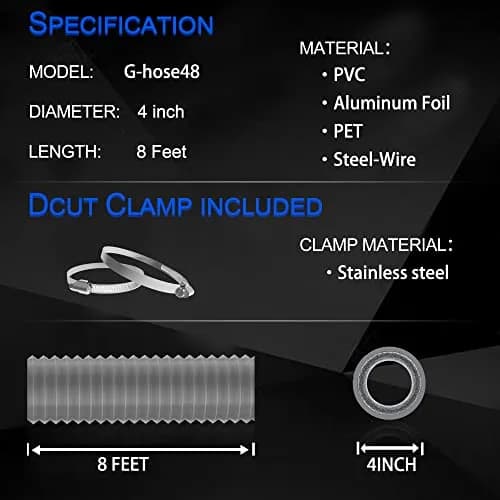 TEAIERXY 4 Inch 8FT Dryer Vent Hose | Flexible Insulated Air Ducting for HVAC Ventilation (Grey) thumbnail 3