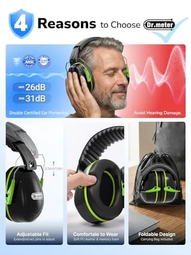 Dr.meter Hearing Protection Earmuffs 31dB SNR Noise Reduction with Adjustable Headband | Foldable & Portable for Adults & Kids thumbnail 7