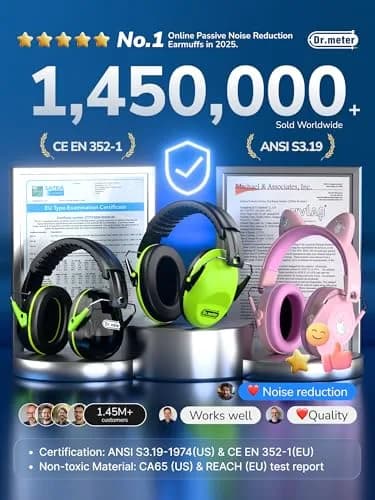 Dr.meter Hearing Protection Earmuffs 31dB SNR Noise Reduction with Adjustable Headband | Foldable & Portable for Adults & Kids thumbnail 8