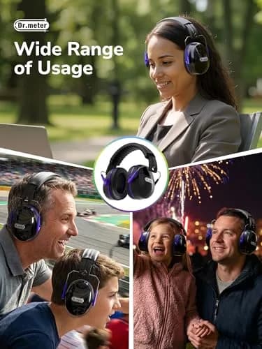 Dr.meter Noise Cancelling Earmuffs for Gun Range, 31dB SNR Hearing Protection, Black Purple thumbnail 9