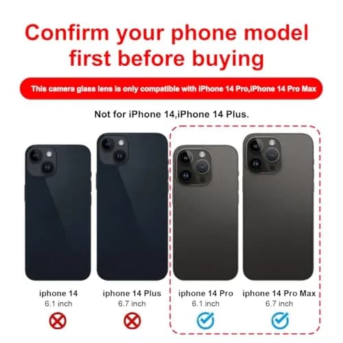 Perzework OEM Back Rear Camera Lens Glass Replacement for iPhone 14 Pro & Max | Sapphire Glass, Complete Kit thumbnail 2