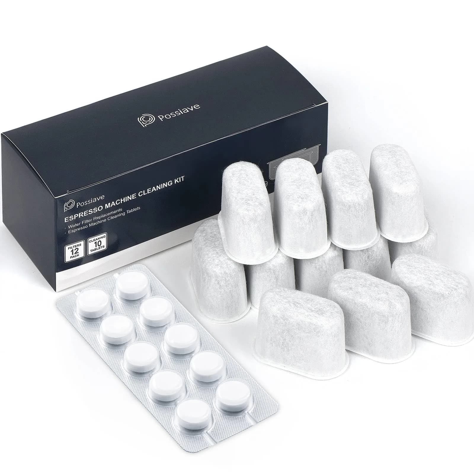 possiave 12-Pack Water Filters & 10-Pack Cleaning Tablets for Breville Machines | For Barista Express, Oracle & More