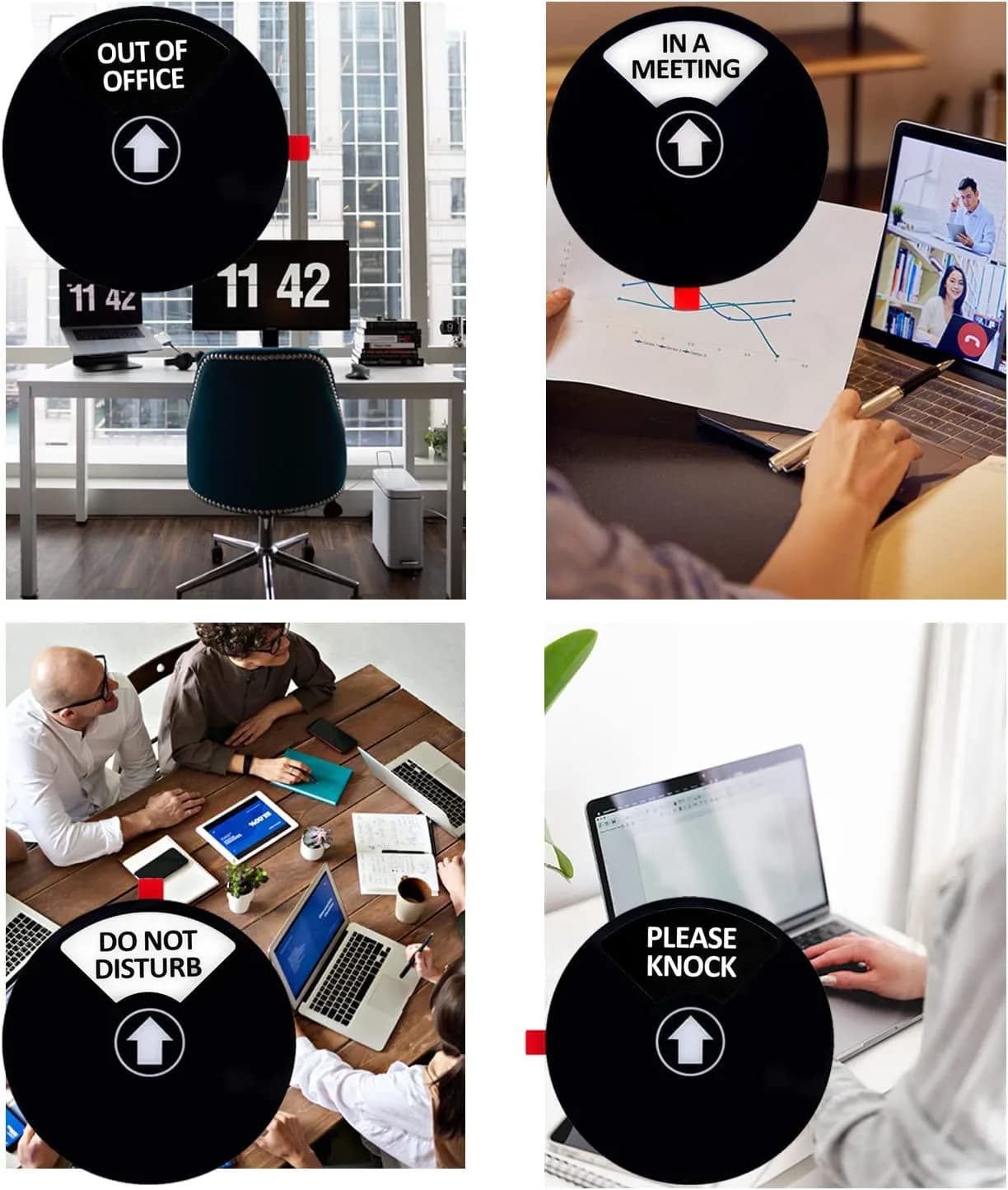 Kichwit Privacy Sign for Office, Do Not Disturb, Out of Office, Please Knock, In a Meeting (Black&White, 5 inch) - view 3