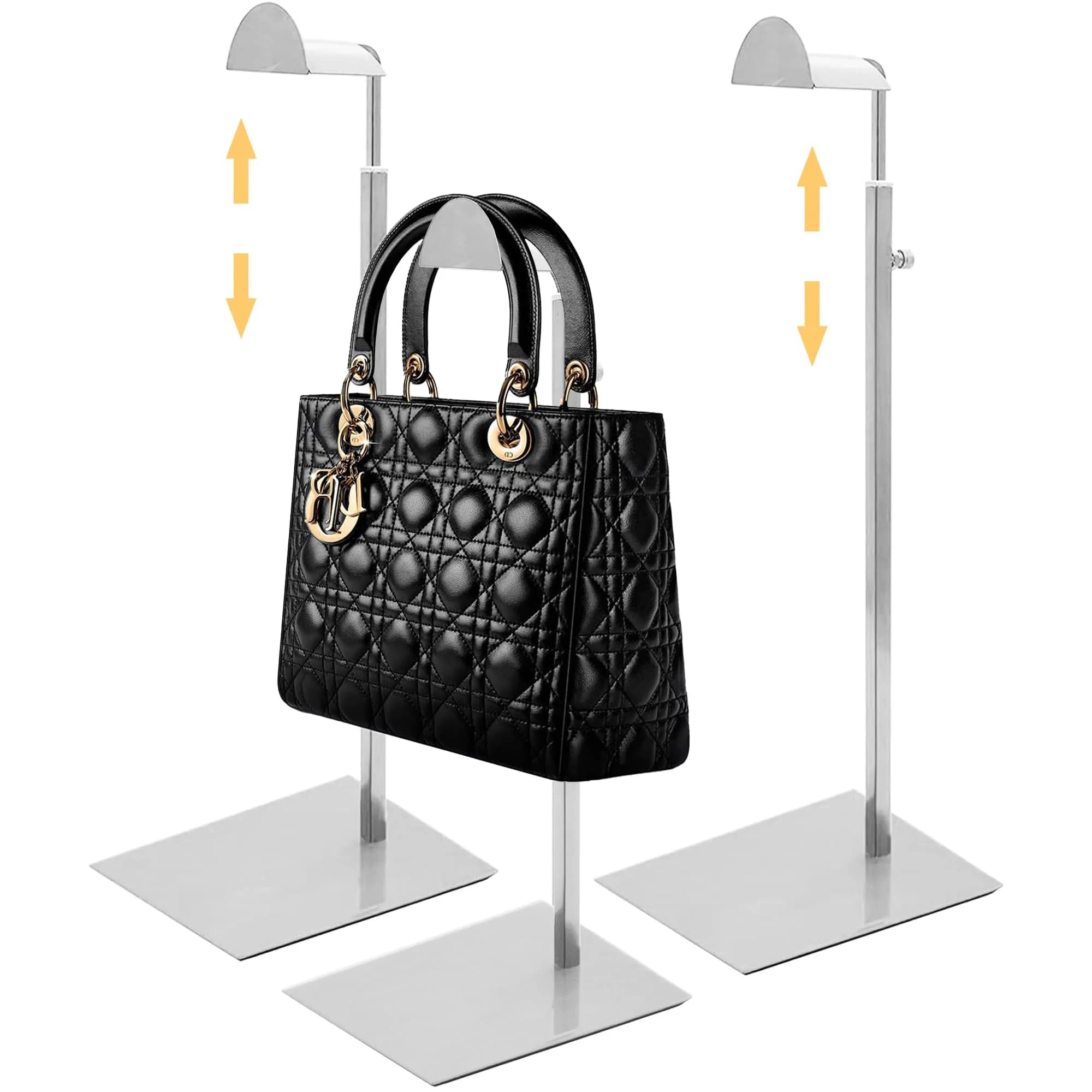 Royxen 3 Pack Adjustable Purse Display Stand 37-61cm (14-24") | Stainless Steel Bag Organizer for Shops — Silver