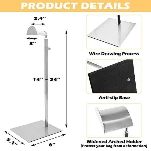Royxen 3 Pack Adjustable Purse Display Stand 37-61cm (14-24") | Stainless Steel Bag Organizer for Shops thumbnail 2