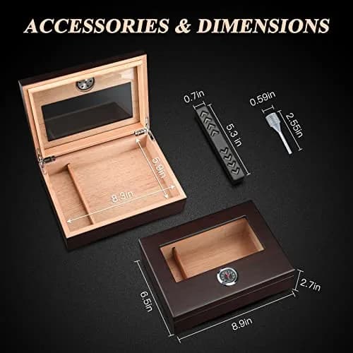 TISFA Cigar Humidor Glass Top Box with Hygrometer Humidifier Divider 25-30 Cigars | Spanish Cedar Wood Lined thumbnail 4