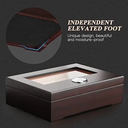 TISFA Cigar Humidor Glass Top Box with Hygrometer Humidifier Divider 25-30 Cigars | Spanish Cedar Wood Lined thumbnail 3