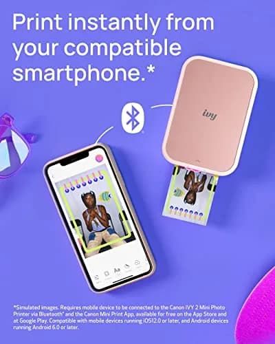Canon Ivy 2 Mini Photo Printer, Blush Pink | Portable ZINK Printer with Sticky-Back Prints & Bluetooth 5.0 thumbnail 2