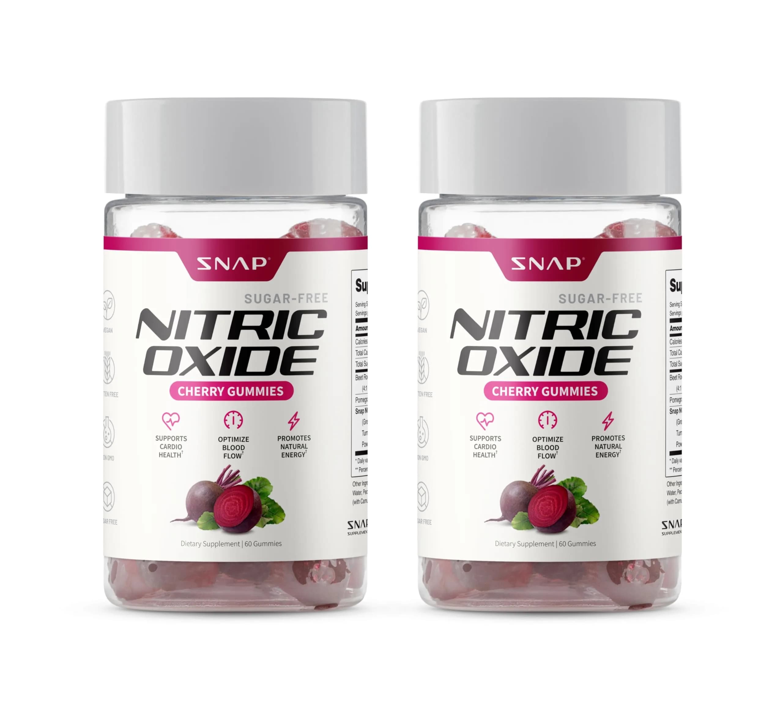 Snap Supplements Nitric Oxide Beet Root Gummies Cherry 120 Gummies | Support Circulation & Energy