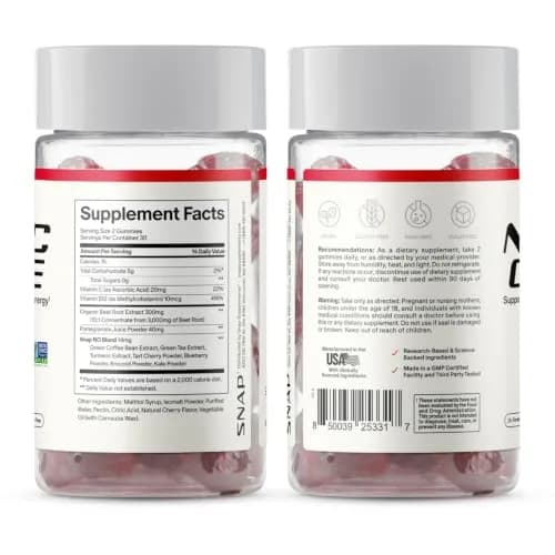 Snap Supplements Nitric Oxide Beet Root Gummies Cherry 120 Gummies | Support Circulation & Energy thumbnail 7