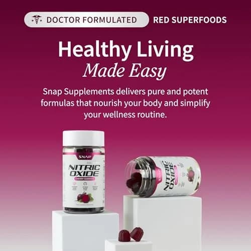 Snap Supplements Nitric Oxide Beet Root Gummies Cherry 60 Count | Support Circulation & Energy thumbnail 5