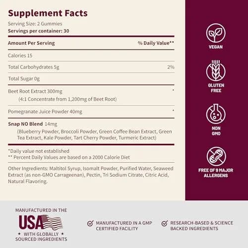 Snap Supplements Nitric Oxide Beet Root Gummies Cherry 60 Count | Support Circulation & Energy thumbnail 6