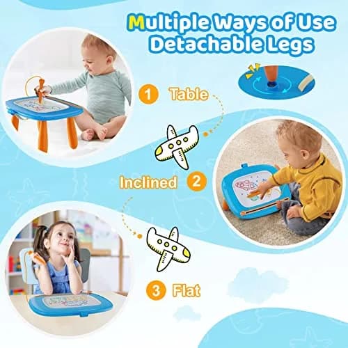 Kikidex Magnetic Drawing Board, Toddler Toys for 1-3 Year Olds, Light Blue | Mess-Free Doodle Pad with Legs thumbnail 5