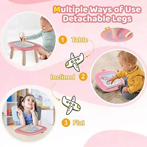 Kikidex Magnetic Drawing Board with Legs, Toddler Learning Toy for 1-3 Year Olds, Mess-Free Doodle Pad, Soft Pink | Educational Art Toy thumbnail 5