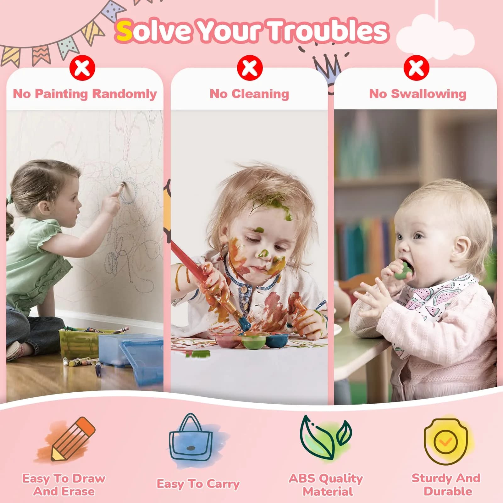 Kikidex Magnetic Drawing Board with Legs, Toddler Learning Toy for 1-3 Year Olds, Mess-Free Doodle Pad, Soft Pink | Educational Art Toy - view 3