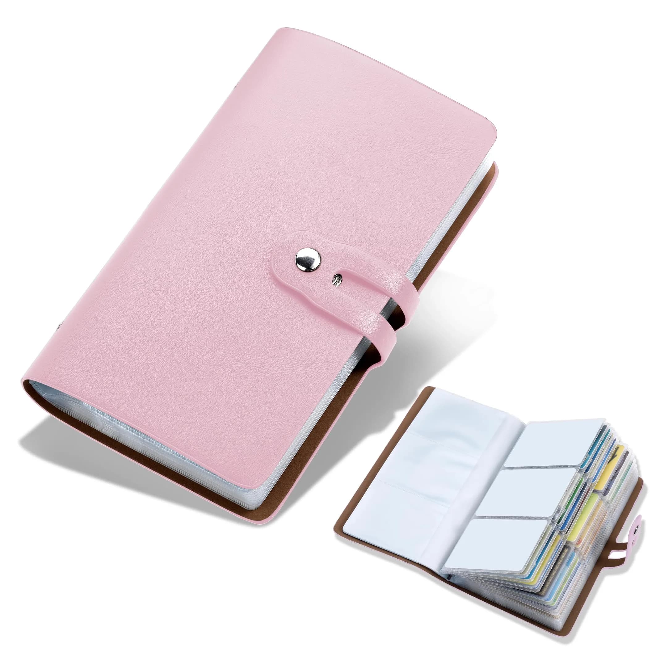 Angimi Leather Business Card Organizer, RFID Blocking, Pink | Holds 96 Cards, Compact & Durable — Pink