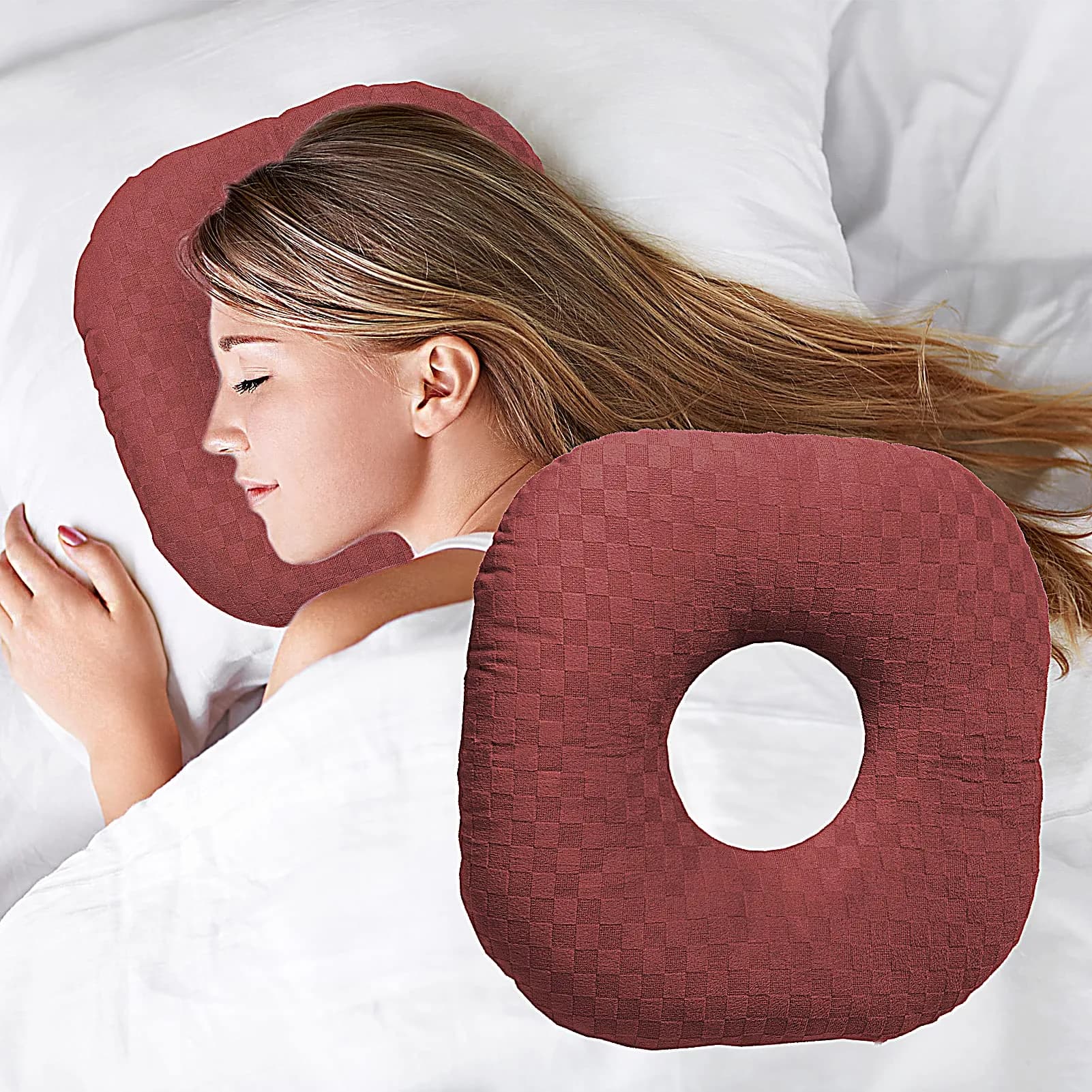 Wuronsa Dark Red Ear Piercing Pillow with Hole for Cartilage Piercings & CNH Support - main product image