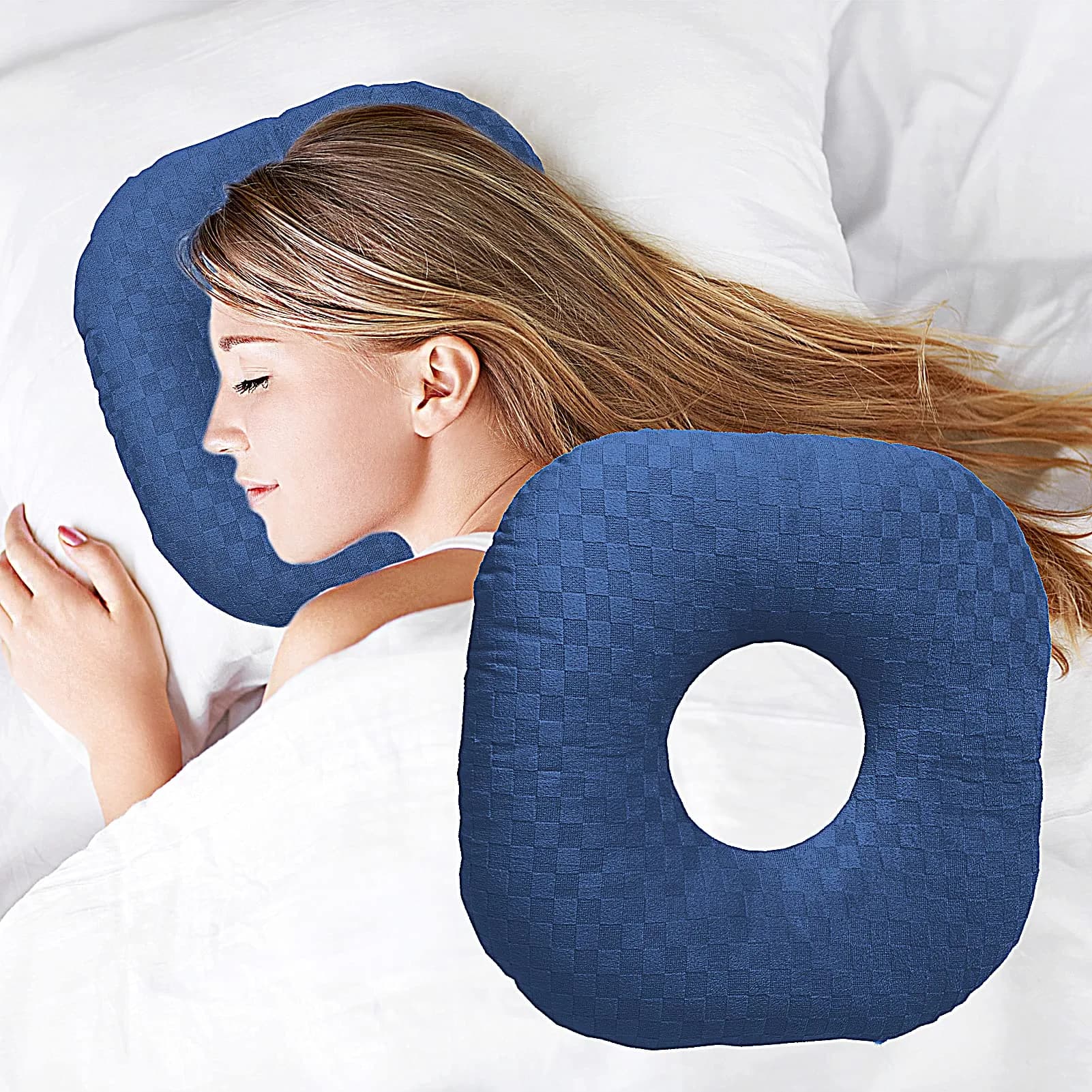 Wuronsa Ear Piercing Pillow with Hole for Cartilage Piercings, CNH Support | Adjustable Cotton Pillow for Side Sleepers