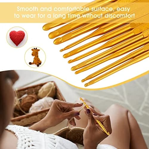 Cobee Crochet Hooks 10 Pcs Double End Aluminum Gold | Ergonomic & Travel-Friendly (70-120 chars) thumbnail 2