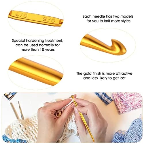 Cobee Crochet Hooks 10 Pcs Double End Aluminum Gold | Ergonomic & Travel-Friendly (70-120 chars) thumbnail 3