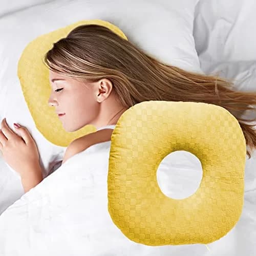 Wuronsa Ear Piercing Pillow with Hole for Cartilage Piercings, CNH Support | Adjustable Cotton Pillow for Side Sleepers (Yellow, 9-inch) thumbnail 1