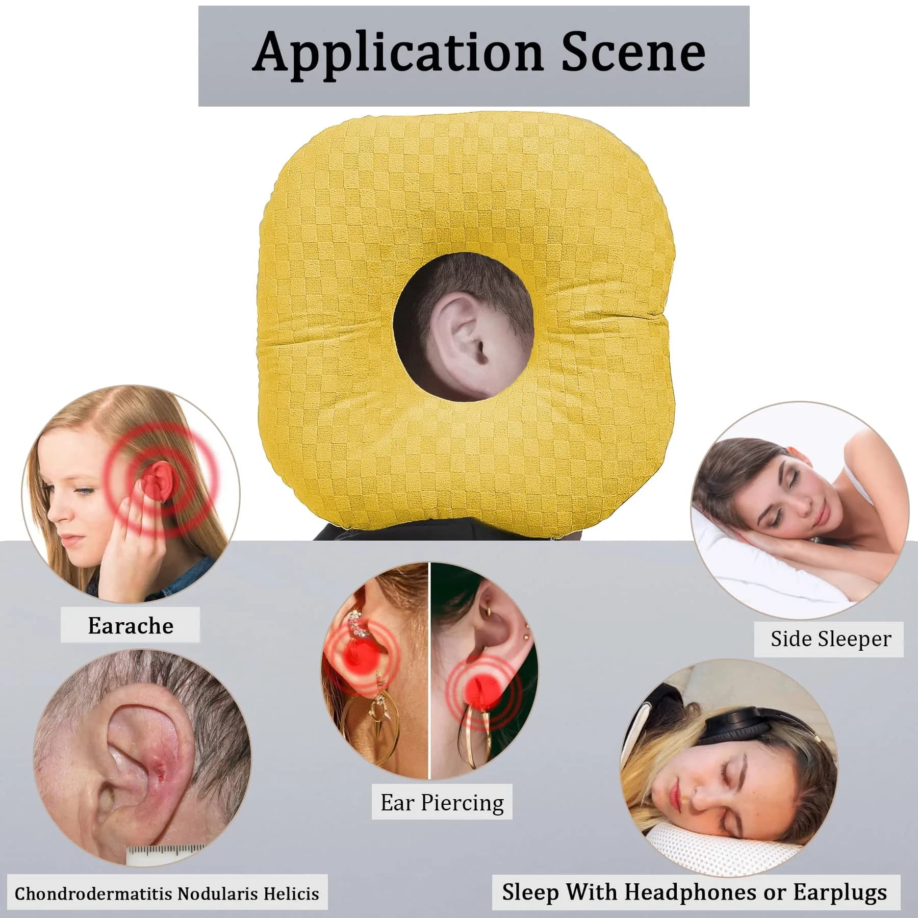Wuronsa Ear Piercing Pillow with Hole for Cartilage Piercings, CNH Support | Adjustable Cotton Pillow for Side Sleepers (Yellow, 9-inch) - view 2